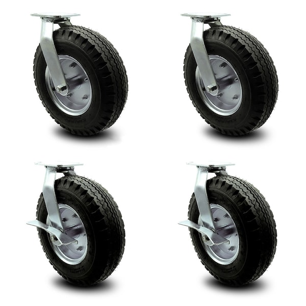 12 Inch Black Pneumatic Wheel Caster Swivel with Swivel Locks 2 with Brake, 4PK